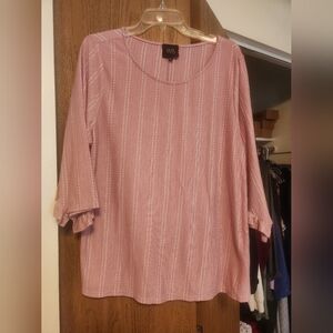 W5 Pink and White Ribbed Relaxed Blouse SIZE 1X